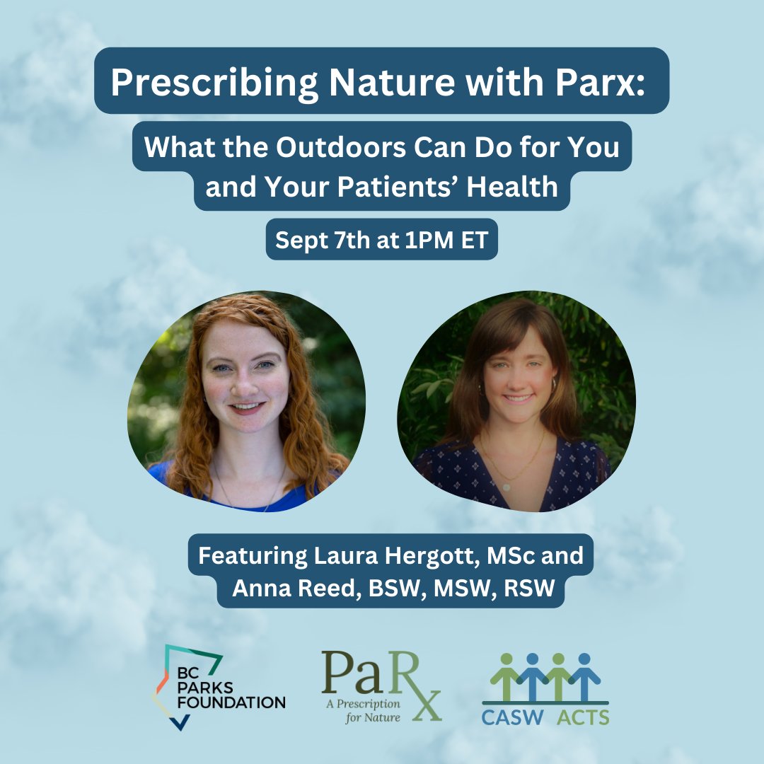 🌲🦋🦆New Webinar!🌻🍄🐞

Want to learn more about the value of nature prescriptions? This webinar will discuss practical tips on how to incorporate them into your practice.

Thank you to <a href="/HBNCanada/">Healthy By Nature</a> for helping spark this conversation. Register here: casw-acts.ca/en/webinar/pre…