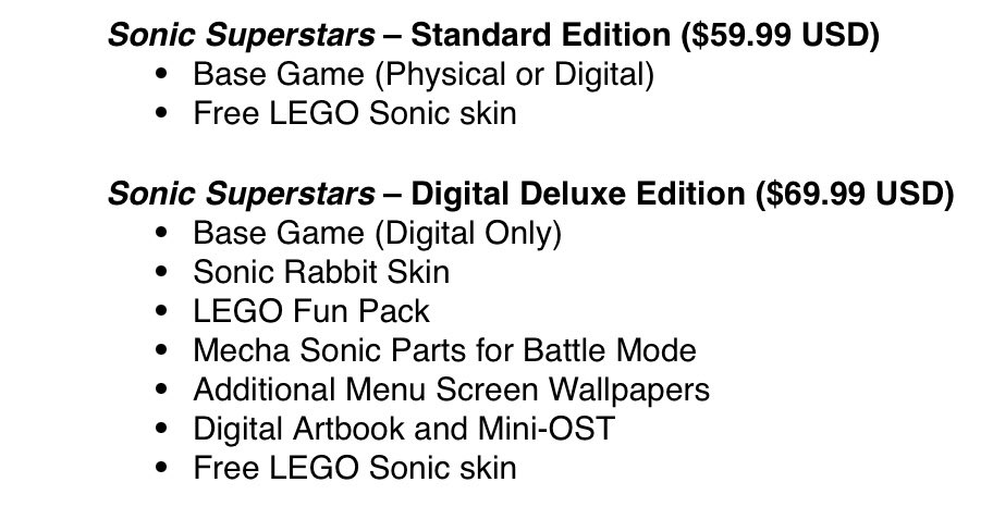 Some more news about the Sonic Superstars Digital Deluxe Content