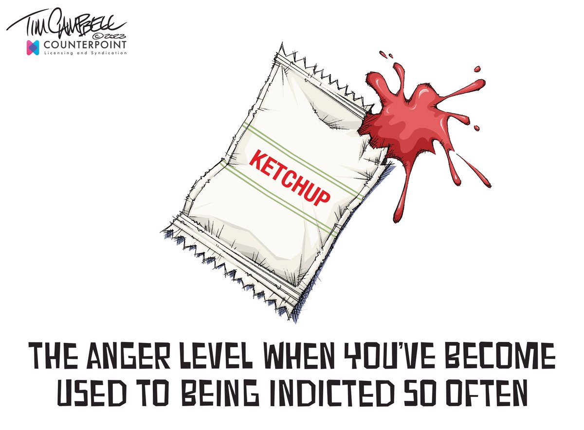Anger Level
#Trump #TrumpIndictment4 #GeorgiaIndictment #JackSmith #RICO4Trump #Ketchup @AAEC_Cartoonist @EandPCartoons @IndianaJournos @newcounterpoint