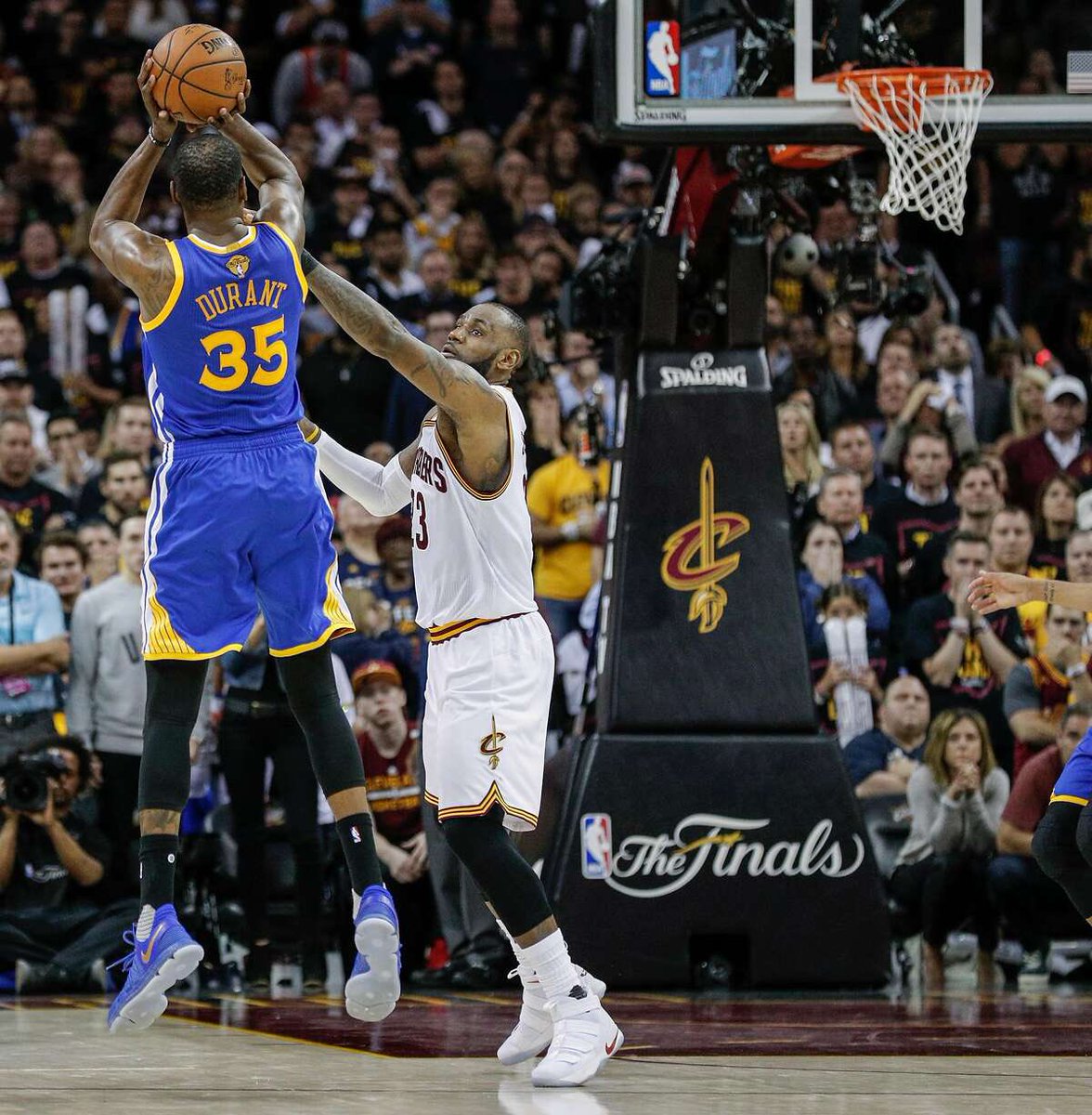 olympicbean's tweet photo. 2017 NBA Finals 

Warriors:                       Cavs: 
Durant 35-8-7           LeBron 34-12-12
Curry 27-8-9              Kyrie 29-4-4
Klay 16-5-2                 Love 16-10-1
Dray 11-10-5               Smith 11-2-1 

Warriors entered the Finals with a 12-0 record. Cleveland entered the Finals with a 12-1 record. 

Was this matchup unfair or did LeBron just lose his battle with KD?