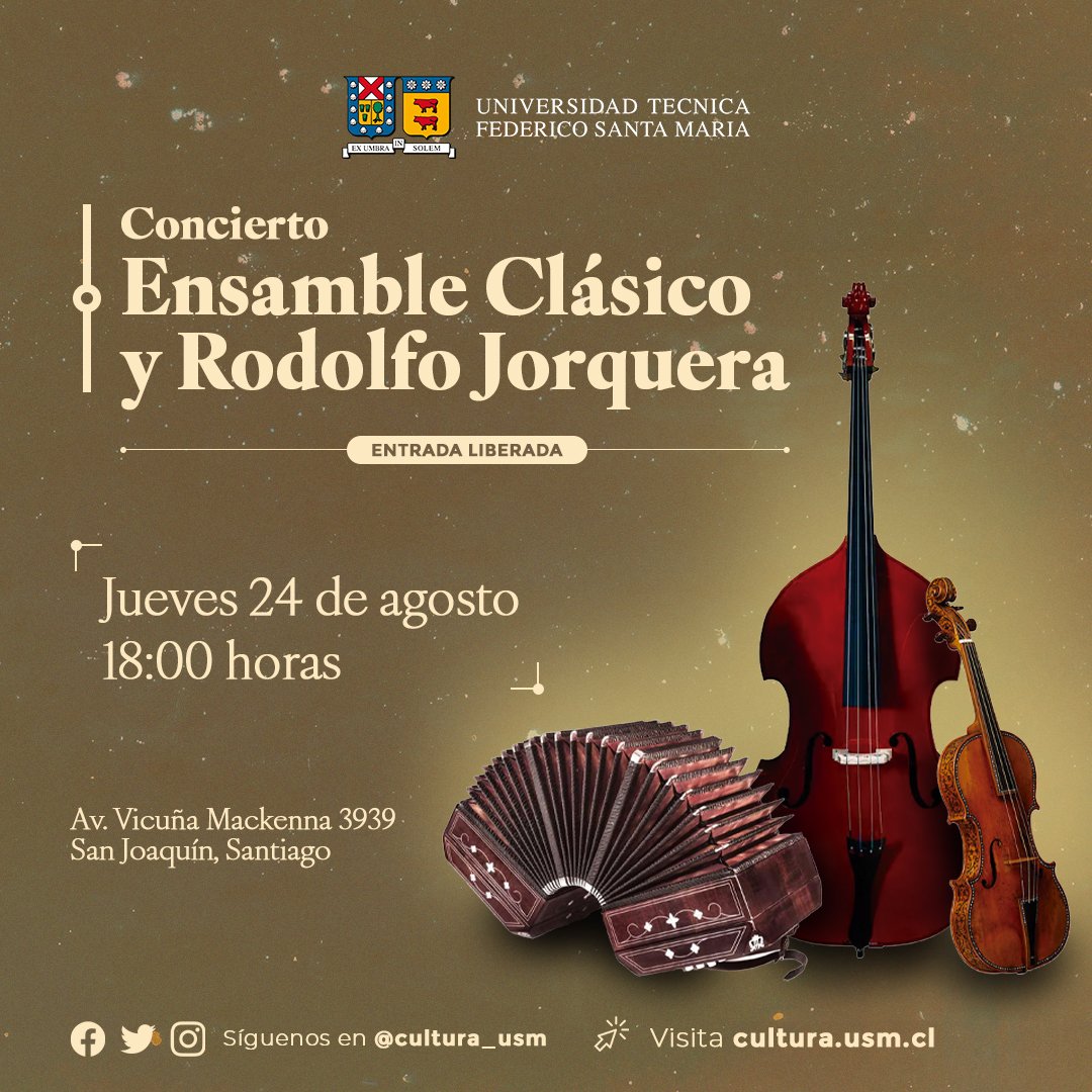 Llega al Campus San Joaquín Ensamble Clásico y el bandoneonista Rodolfo Jorquera 🎻 🪗

La destacada agrupación de cuerdas se une al virtuoso intérprete en un programa musical sublime, compuesto por obras de Felix Mendelssohn y Astor Piazzolla🎶🎼 

shorturl.at/qIR02