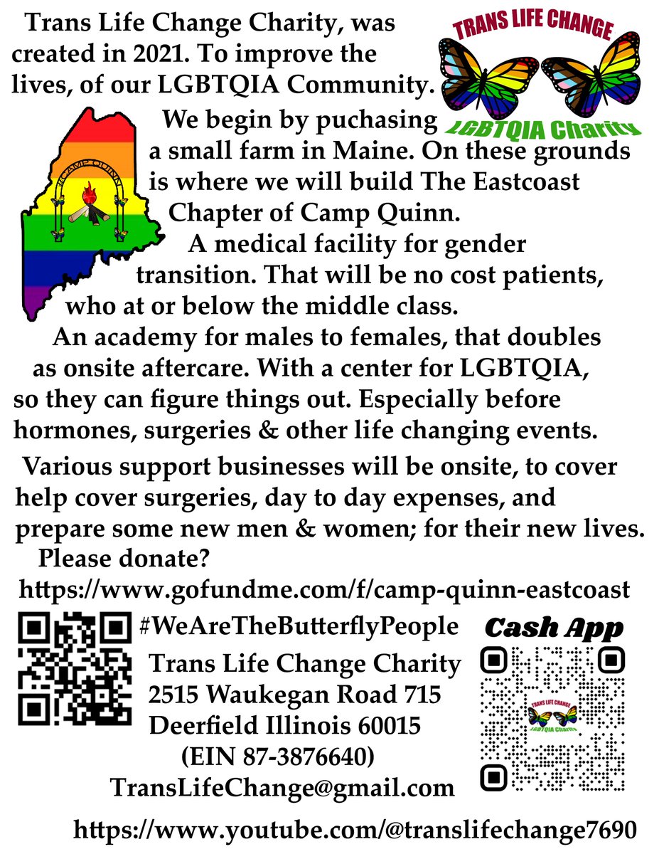 GlamTrans's tweet photo. Help us create a #CampQuinn, within weekend driving distance of you? We'll have no cost to the patient/cadet, onsite counselors, medical facilities for gender transitions, aftercare &amp; jobs. With door-to-door service. Discovering you are #LGBTQIA, is just the beginning. https://t.co/498xwkvQCQ