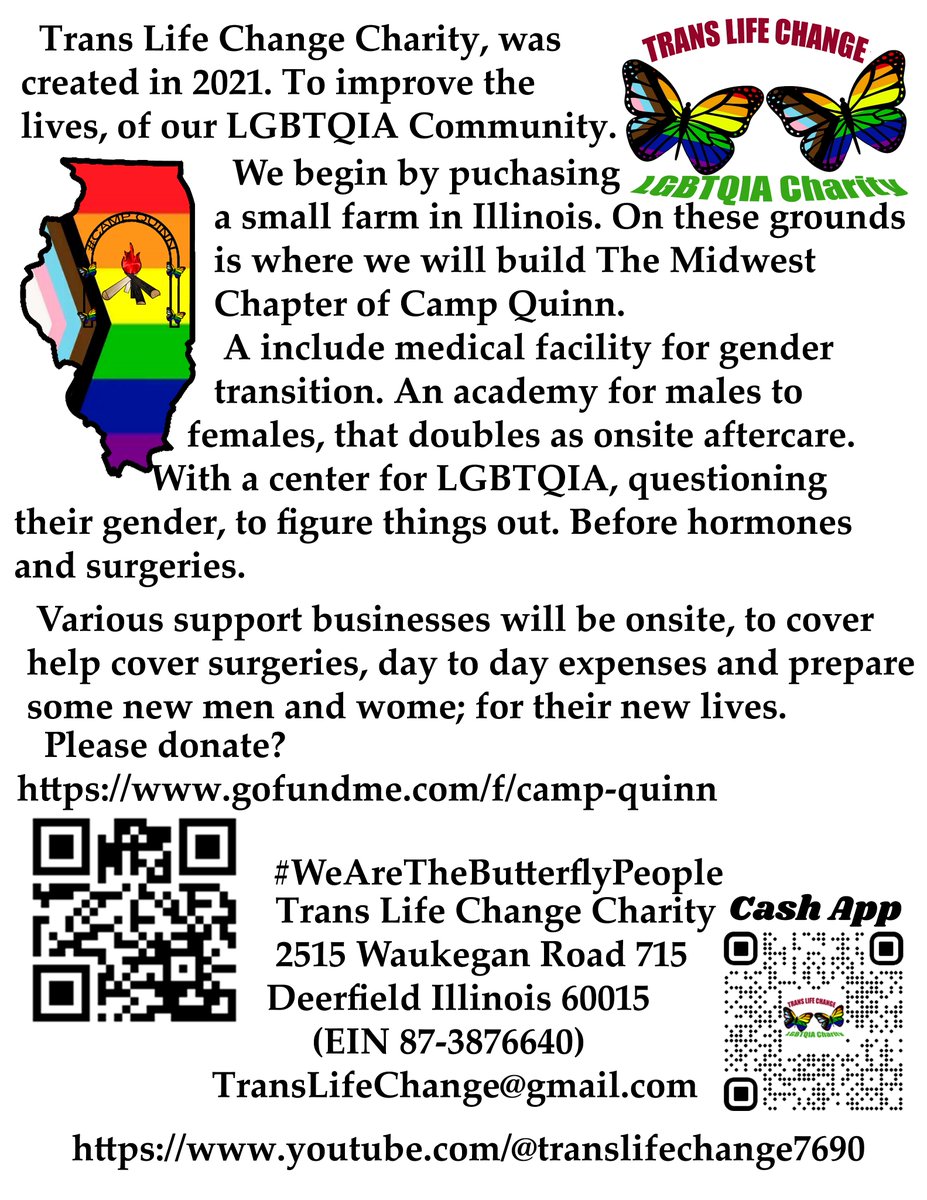 GlamTrans's tweet photo. Help us create a #CampQuinn, within weekend driving distance of you? We'll have no cost to the patient/cadet, onsite counselors, medical facilities for gender transitions, aftercare &amp; jobs. With door-to-door service. Discovering you are #LGBTQIA, is just the beginning. https://t.co/498xwkvQCQ