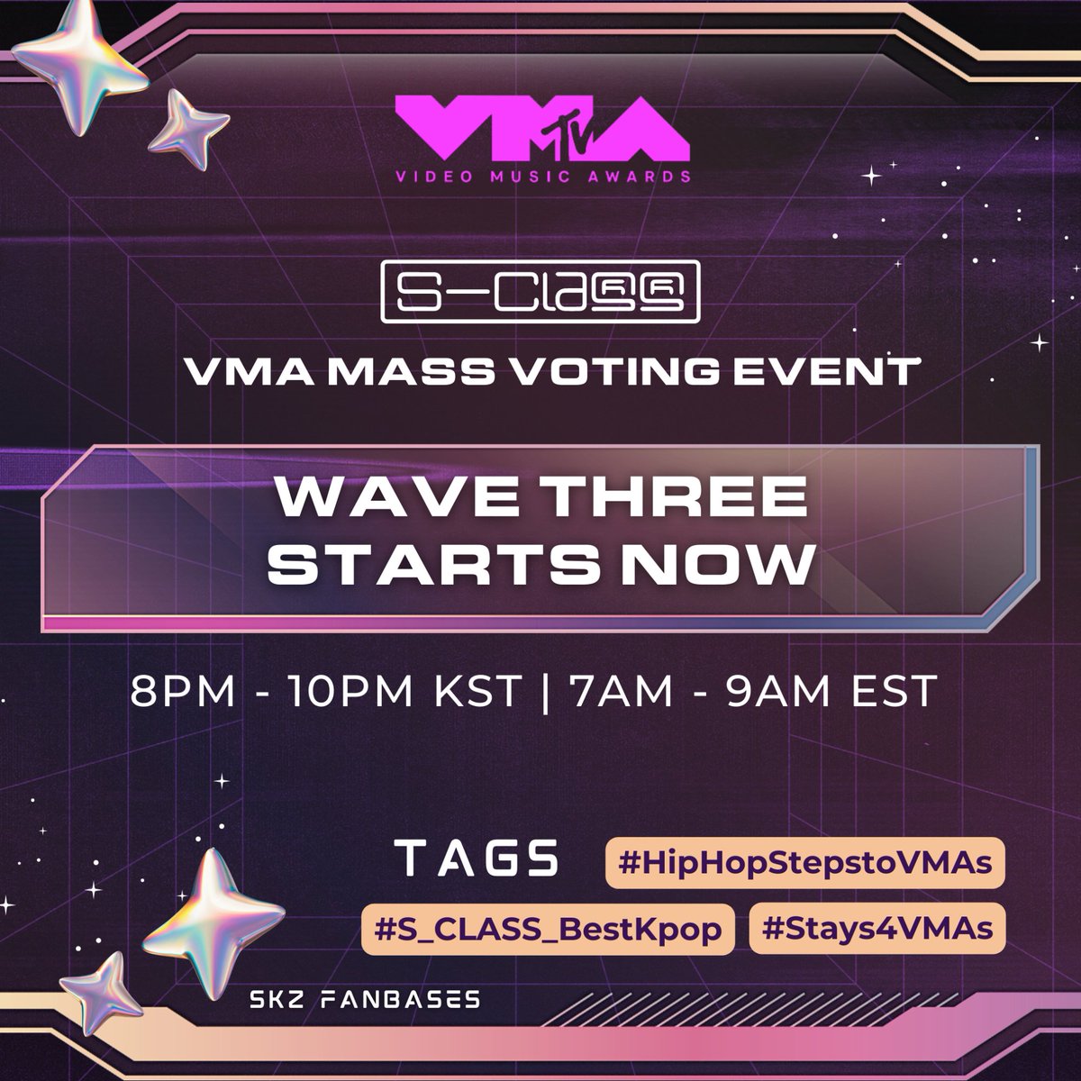 📣 [ VMA WAVE THREE STARTS NOW ] ⏰ 8PM - 10PM KST 📌 GOAL: Use 30-50+ emails 🗳️ VOTE HERE: mtv.com/vma/vote/best-… Use as many emails as possible. No validation needed. No IP limit. ⭐ 10 VOTES per acc ⭐ 20 VOTES per acc during power hour (2AM - 3AM KST) #HipHopStepstoVMAs