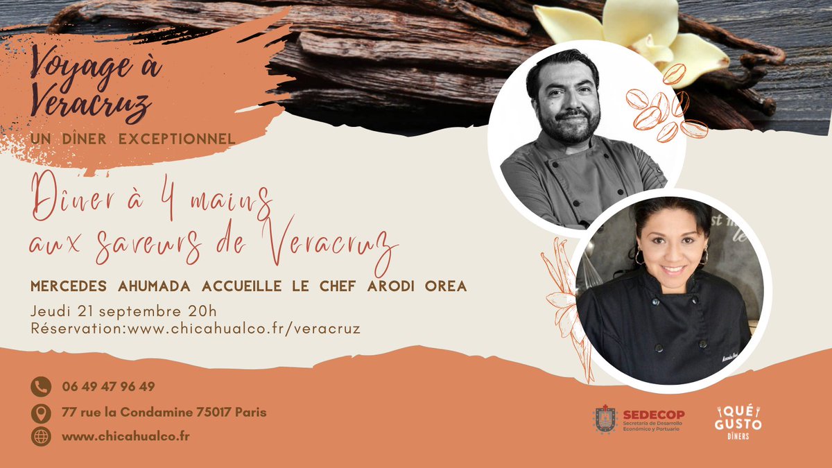 Une seule date, un dîner exceptionnel
Les saveurs de Veracruz arrivent au restaurant Chicahualco où <a href="/MercedesAhum/">Mercedes Ahumada / Conférencière</a> accueille Arodi Orea, cuisinier, chercheur et promoteur de la vaste gastronomie de Veracruz

21 septembre 👇
chicahualco.fr/veracruz
#cuisinemexicaine #francemexique