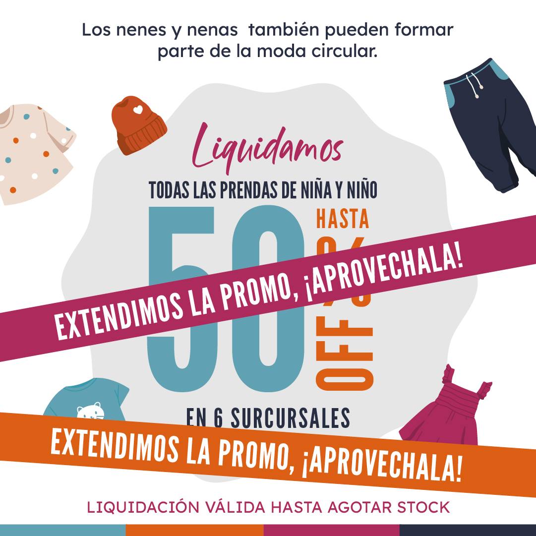 🎉 #EXTENDIMOS LA LIQUIDACION KIDS HASTA 50%OFF EN TODA LA ROPA DE CHICOS  HASTA AGOTAR STOCK! ♻️🥳🌈

❗Valido unicamente en las sucursales de: Palermo S... instagram.com/p/CwQsJyRsdCJ/