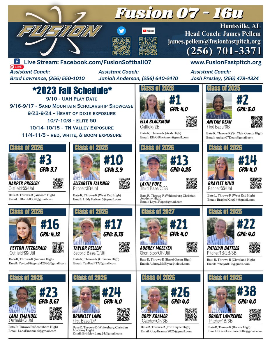 Fusion2026_2028's tweet image. Fall 2023 Player Profiles! They work hard and deserve every bit of success they get. Any college or program at the next level would benefit from any of these ladies. They love to compete and they’re obsessed with the process. Check us out this fall!! #AddictedToSuccess