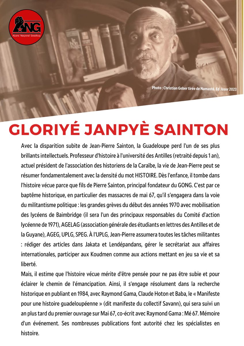 AnGwadloup's tweet photo. GLORIYÉ JANPYÈ SAINTON | Jean-Pierre nous a accompagné avec la bienveillance qui le caractérisait : conseils, formations des militants, participation active à la campagne  de la liste NOU… L’ANG perd un grand frère éclairé.

Nou ka voyé on gran fòs ba tout fanmi a Janpyè ! https://t.co/y1I7jVma2N