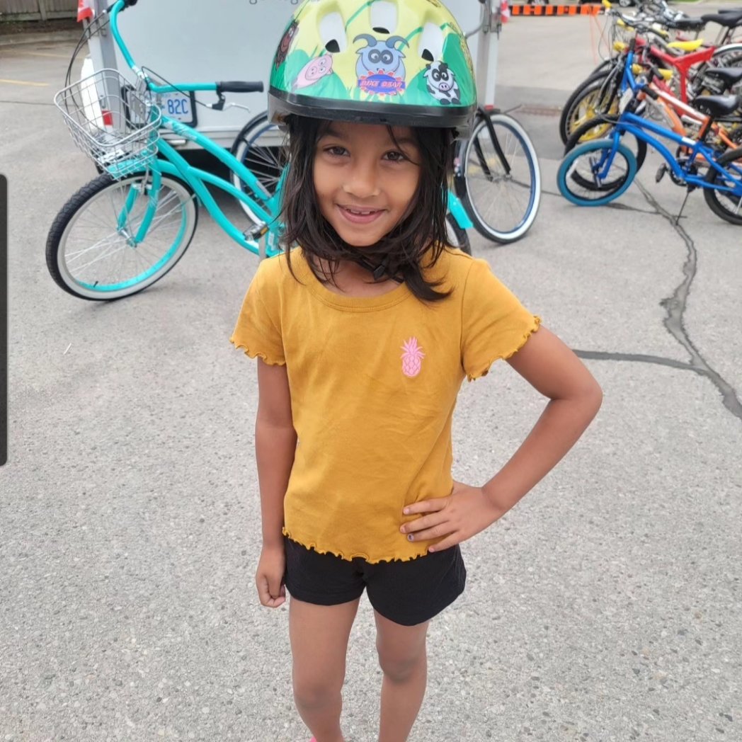 'Thanks for my new safety gear! Now I'm not as scared to fall if it happens and I'll be riding safely with my friends in the park.' Joelle.S, age 7 @LHSCCananda and @chfhope #BigBikeGiveaway #MakingBigThingHappen #LdnOnt