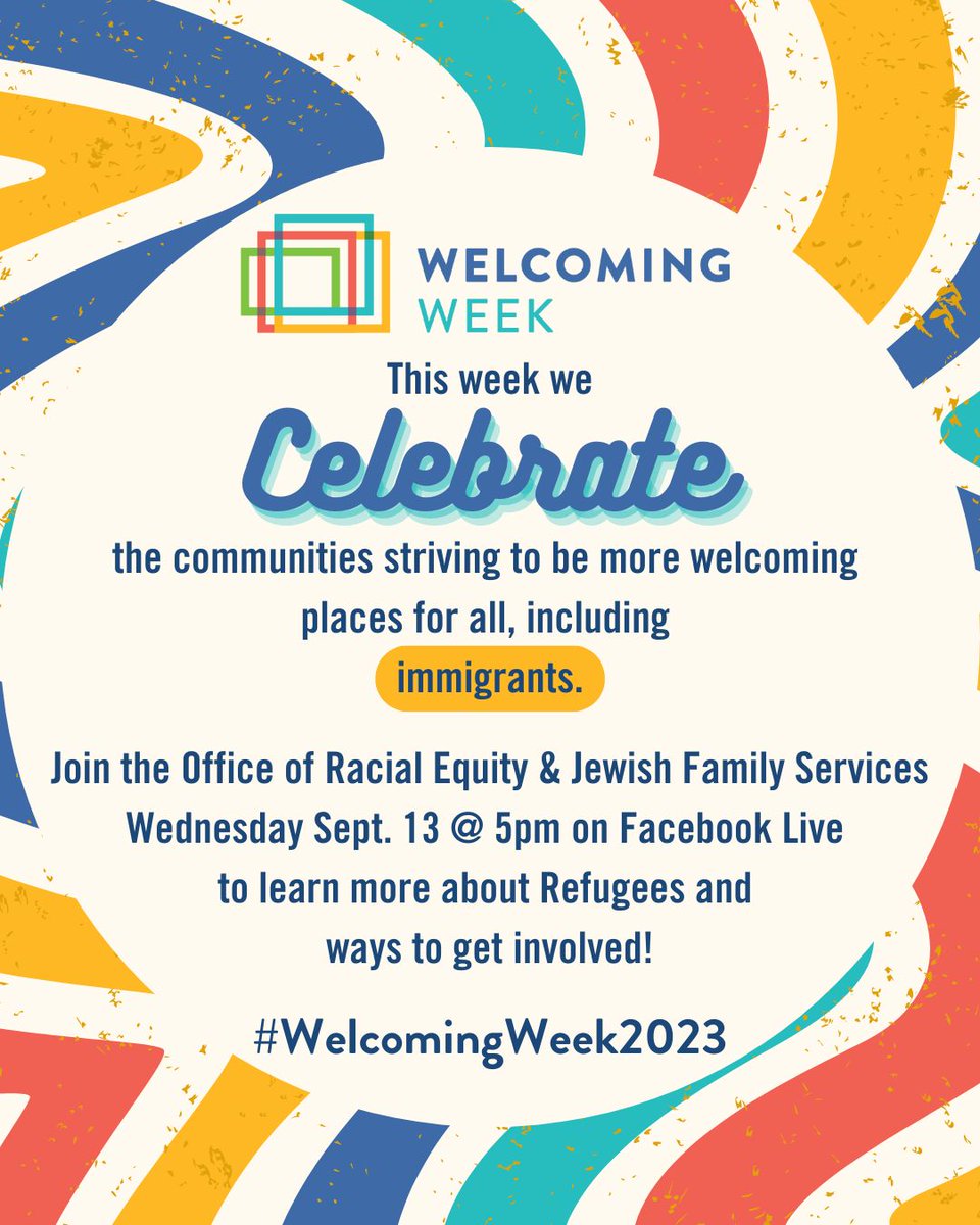 Don't forget to join us tonight as we sit down with Jewish Family Services of Silicon Valley as they take us through how their organization helps refugees rebuild their lives in the Bay Area and ways to get involved! #WelcomingWeek2023