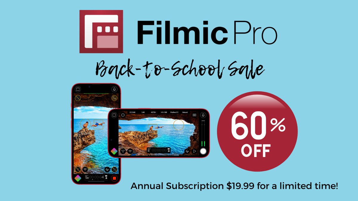 FilmicProES's tweet photo. Ya sea que sea un estudiante actual o un aprendiz de por vida, ¡lo invitamos a aprovechar nuestra oferta de "Regreso a la escuela"! ¡Las suscripciones anuales para #FilmicPro (iOS y Android) ahora cuestan solo $ 19.99 por tiempo limitado! https://t.co/1tzBw9pePL
