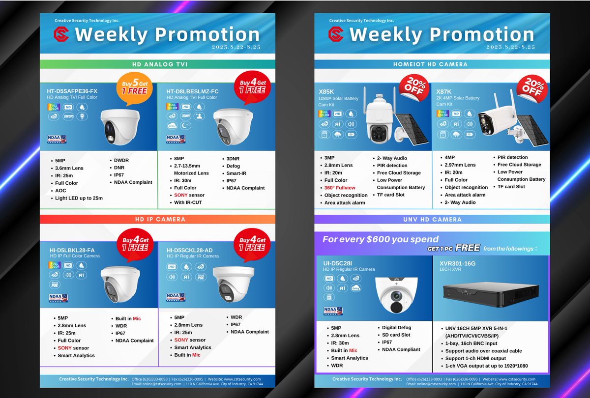 Cstsecurityusa's tweet photo. 🏡Secure Your Deal Today with a 4-Day Security Camera Sale on HD TVI, IP Cameras, Brand New HomeIOT Camera Series, and UNV Products. Contact Us Now!
#SecurityCameras #AnalogTVI #IPCameras #Homeiot #UNV #sale #cstsecurity https://t.co/zcFlKgc7Ib