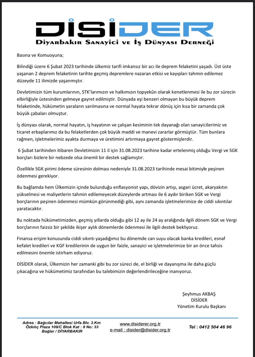 Diyarbakır Sanayici ve İş Dünyası Derneği tweet media