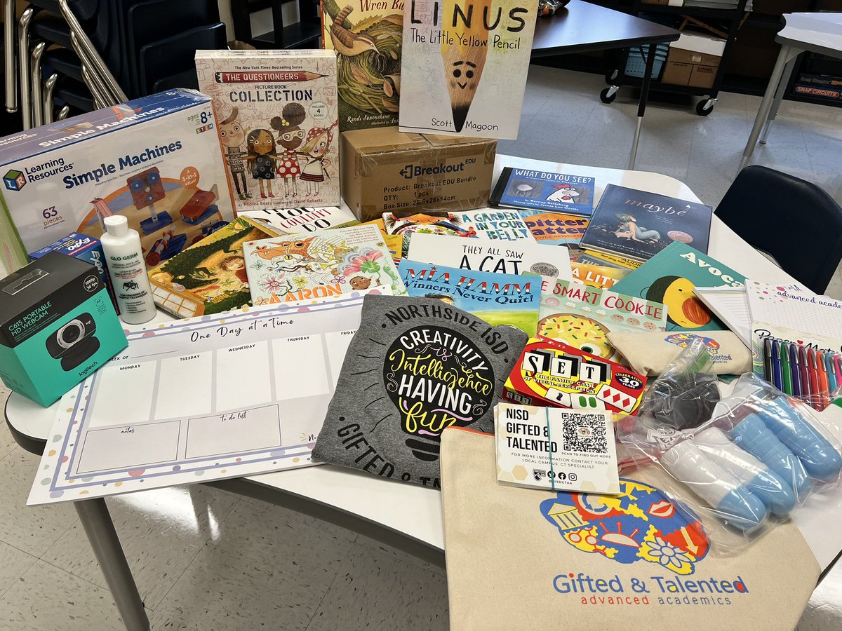 Wow! What a goodie bag we received from <a href="/NISDGTAA/">NISD GT & AA</a> to get our year started on the right foot. So excited to see all of these books we get to use in our lessons, tools to prep to be ready and a breakout box! Thank you!
