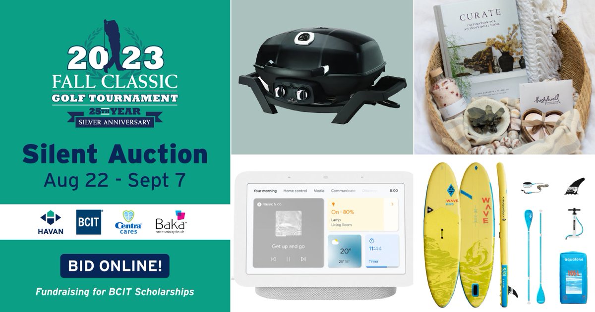 🎉Exciting News: The 2023 Fall Classic Golf Tournament’s Silent Auction is now LIVE! 🎉 We’re raising funds for BCIT Scholarships. Bidding is open from, Aug 22 – Sept 7. 👉 Place your bids: 32auctions.com/HAVAN2023BCITS… @bakamobile @TrailBCStores @BCITSoCE