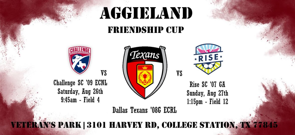 katelynclark26's tweet photo. Come join my team #DallasTexans08ECRL as we take on @ChallengeSoccer &amp; @RiseSoccerClub this weekend at the #AggielandFriendshipCup! https://t.co/jQwTqLc5So