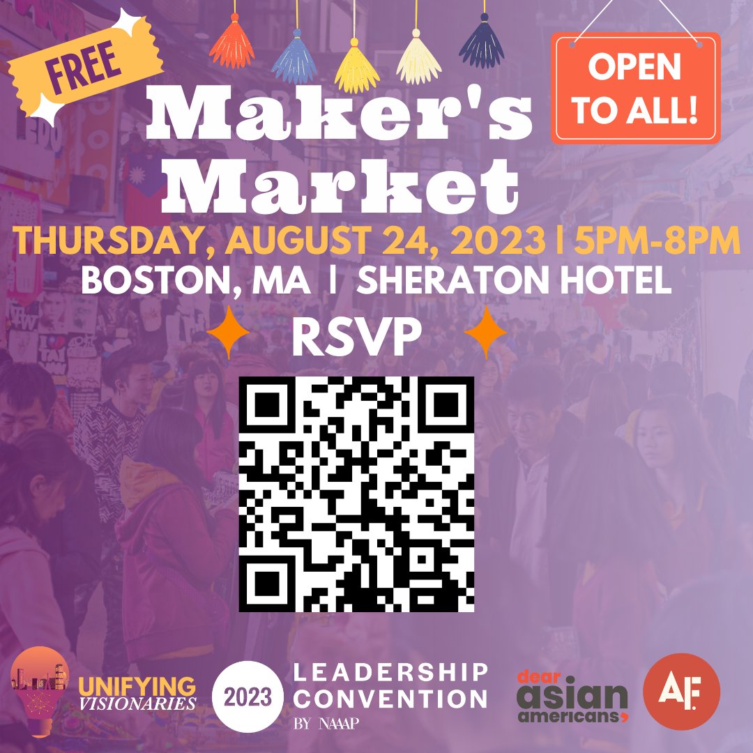 NAAAP National (@naaap) on Twitter photo 2️⃣ days until #NAAAPLC23 officially starts! We are excited to present all the vendors who will join us 8/24 Makers Market with <a href="/DearAsianAm/">Dear Asian Americans // @dearasianamericans on IG</a> & <a href="/AsianFounded/">Asian Founded</a>!
The Market is open and free to the public! Register on EventBrite to save your spot. #NAAAP
tinyurl.com/LC23MakersMark… 2️⃣ days until #NAAAPLC23 officially starts! We are excited to present all the vendors who will join us 8/24 Makers Market with <a href="/DearAsianAm/">Dear Asian Americans // @dearasianamericans on IG</a> & <a href="/AsianFounded/">Asian Founded</a>!
The Market is open and free to the public! Register on EventBrite to save your spot. #NAAAP
tinyurl.com/LC23MakersMark…