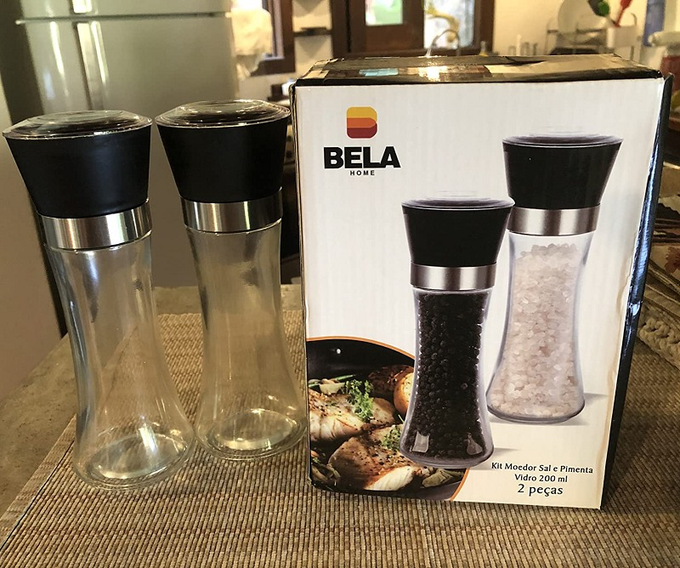 Kit Moedor Sal e Pimenta Bela Home Vidro Grande 200ml com 2 unidades