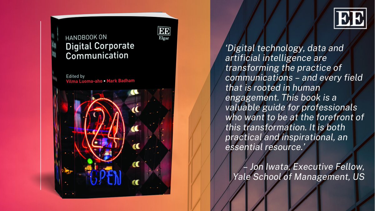 Hdbk of Digital #CorporateCommunication <a href="/badhammark/">Mark Badham</a> <a href="/vilmaluo/">Vilma Luoma-aho</a> bit.ly/3smS1UG
Free chapter bit.ly/47CCiRD
<a href="/DnVglr/">Daniel Vogler</a> @ElanorColleoni <a href="/SRomenti/">Stefania Romenti</a> <a href="/ligova/">Sherri</a> <a href="/cphoffmann/">Christian Pieter Hoffmann</a> <a href="/MarcVielledent/">Marc Vielledent</a> <a href="/alvinyxz/">Alvin Zhou</a> <a href="/sophia_c_volk/">Sophia Charlotte Volk</a> @Alex_Buhmann <a href="/illial/">Laura Illia</a> <a href="/wtcoombs/">Timothy Coombs</a> <a href="/jimmacnamara/">Jim Macnamara</a> <a href="/diana_ingenhoff/">Diana Ingenhoff</a>