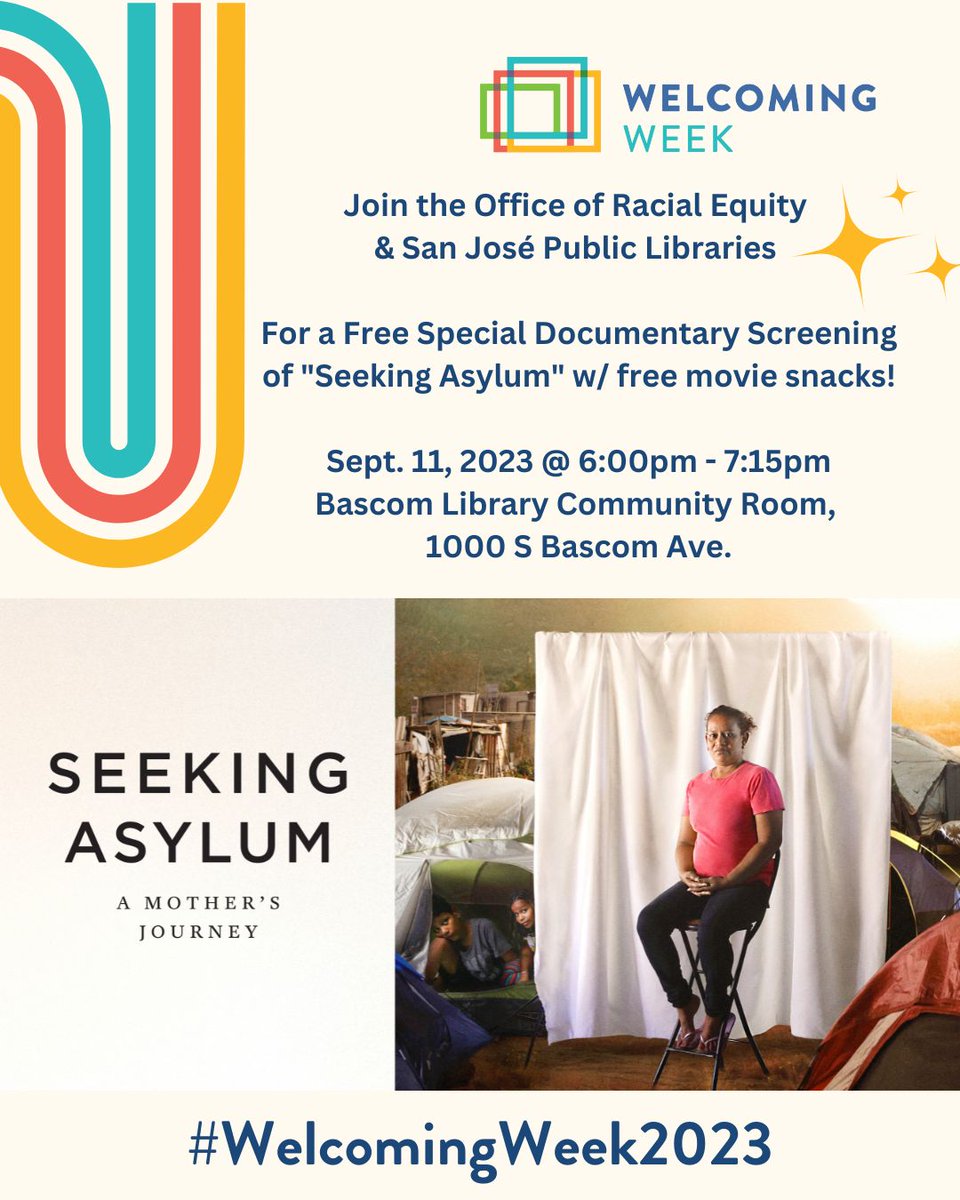 SJRacialEquity (@sjracialequity) on Twitter photo Don't forget to join <a href="/sanjoselibrary/">San Jose Public Library</a> for a documentary tonight in celebration of #WelcomingWeek2023
SEEKING ASYLUM bears witness to the endless deterrents migrants face when petitioning for asylum in the US & follows a mother on her journey. Register here forms.office.com/pages/response… Don't forget to join <a href="/sanjoselibrary/">San Jose Public Library</a> for a documentary tonight in celebration of #WelcomingWeek2023
SEEKING ASYLUM bears witness to the endless deterrents migrants face when petitioning for asylum in the US & follows a mother on her journey. Register here forms.office.com/pages/response…
