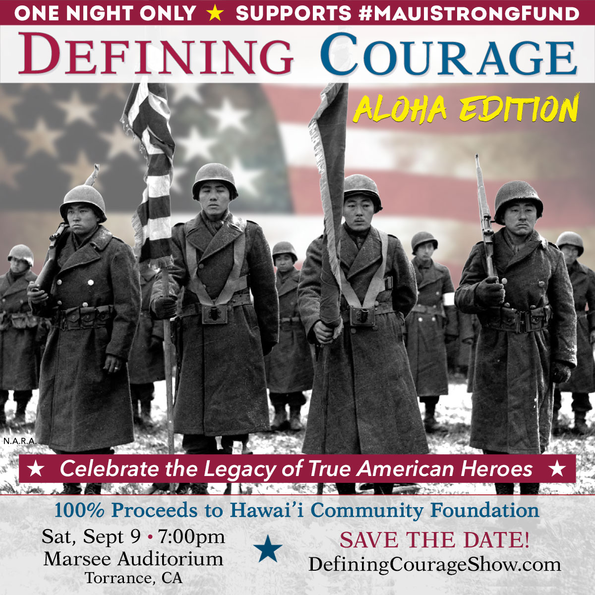 Join us and other Los Angeles JA Community organizations for a special Aloha Edition of "Defining Courage" in support of #MauiStrongFund! You can learn more (and buy tickets soon) at definingcourageshow.com