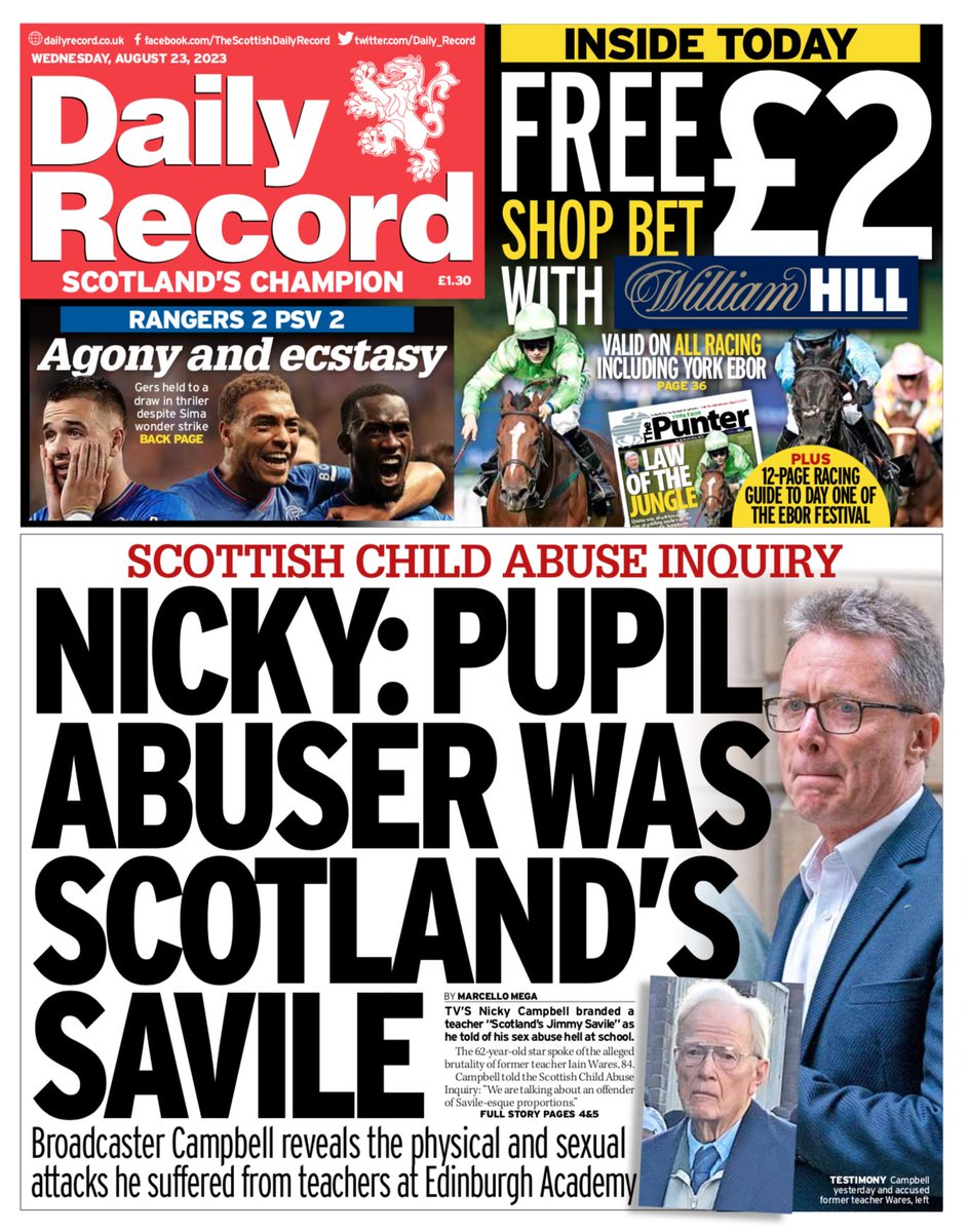 Daily_Record's tweet photo. Tomorrow's Daily record leads on TV’S Nicky Campbell branding a teacher “Scotland’s Jimmy Savile” as he told of his sex abuse hell at school #tomorrowspaperstoday @AllieHBNews https://t.co/ct4Rsczbe5