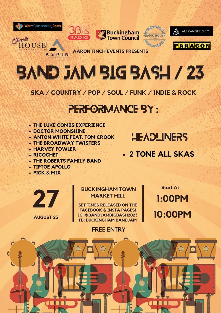 We will be at the Buckingham Band Jam on Sunday 27th August - live on 3Bs Radio from 12 noon through until 10pm. All the acts, join us if you can…. @BuckinghamTC @bandjambigbash2023