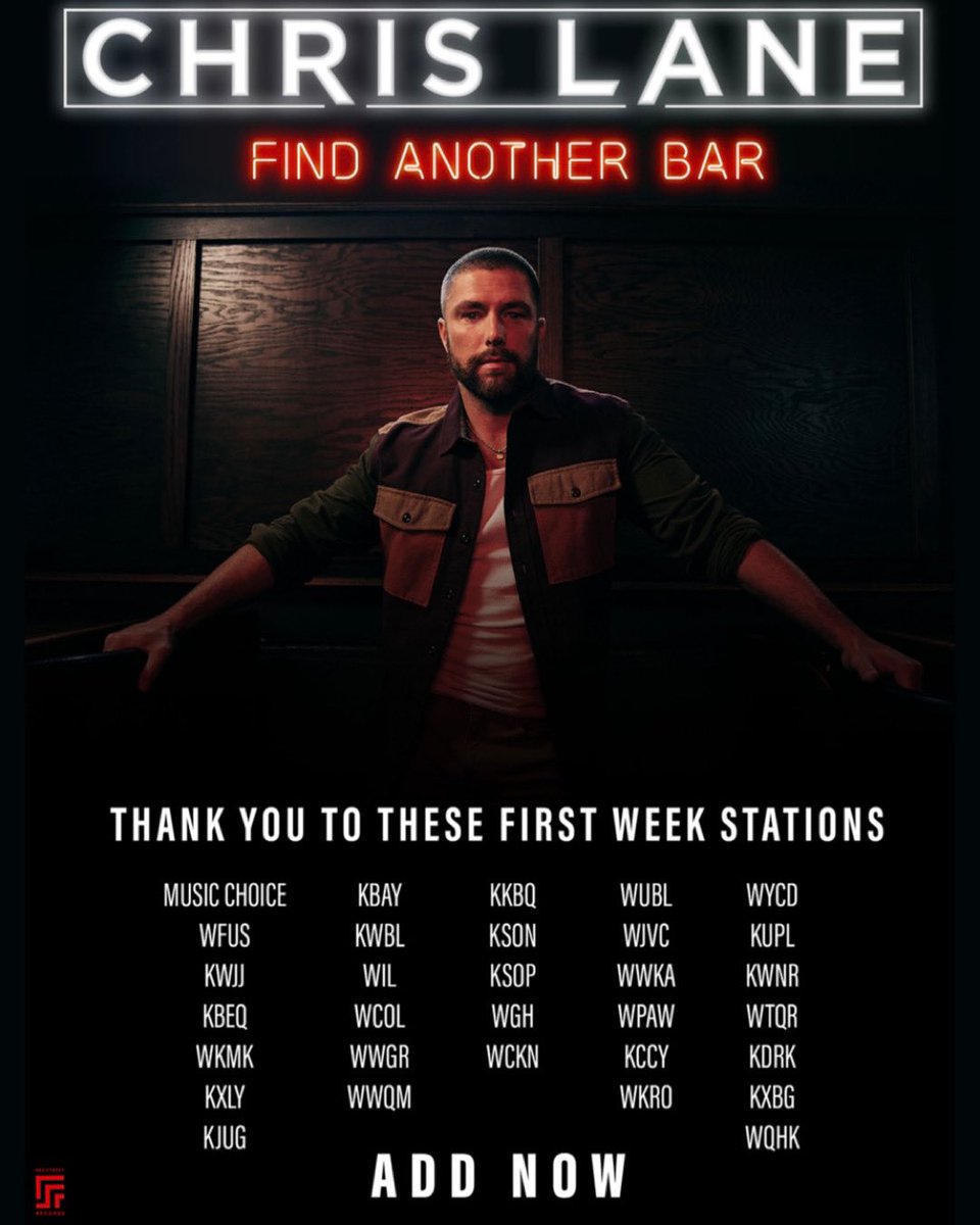 lifeintheclane's tweet photo. โFind Another Barโ first week adds!
๐ธ Country Aircheck @redstreetmusic
@iamchrislane #chrislane #findanotherbar #new #music #newmusic #newrelease https://t.co/WjU8pIlcKH
