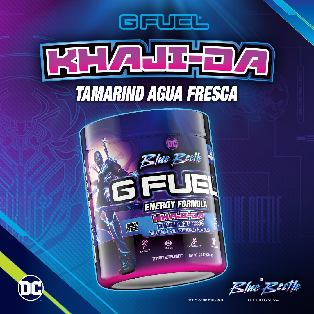 GFuelEnergy's tweet photo. 🗣 IT'S TIME TO BE A SUPERHERO! WHETHER YOU LIKE IT OR NOT! Unlock your full potential with #BlueBeetle's #GFUEL "𝗞𝗛𝗔𝗝𝗜-𝗗𝗔"! A Tamarind Agua Fresca blend inspired by @bluebeetle!

💙 𝗥𝗧 to win a Tub! 2 winners picked tomorrow!

🛒 𝗦𝗛𝗢𝗣: https://t.co/SWWfQMkGLd https://t.co/c9stL0OziU