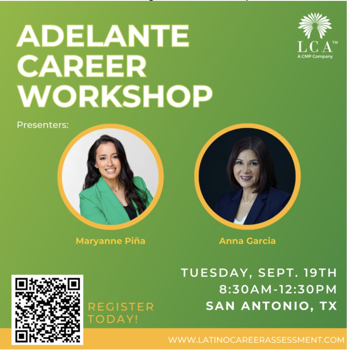 HACEMOS_SATX's tweet photo. Hello HACEMOS Members,
We’re excited to share an exclusive opportunity for AT&amp;T employees in San Antonio - the Adelante Career Workshop! 

📅 Date: Tuesday, September 19, 2023 ⏰ Time: 8:30 am - 12:30 pm 📍 Location: 1010 N. St. Mary’s, 2nd floor

#HACEMOSATT 
#LifeAtATT https://t.co/xlNaUt6TGm