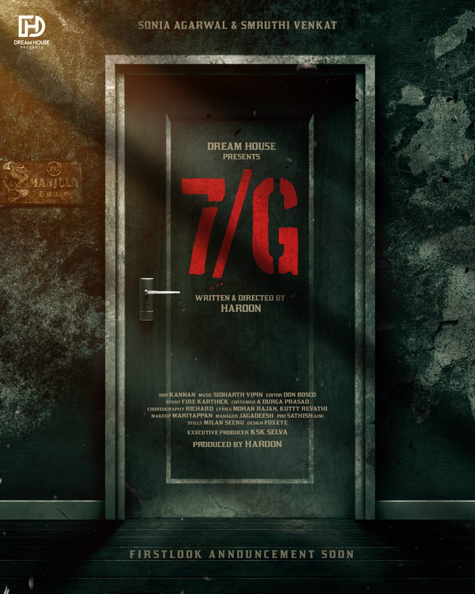 Here is Title Look of 7/G

#7G #7GtitleLook #7Gmovie

@Haroon_FC @soniya_agg @smruthi_venkat @sidvipin @DirectorS_Shiva #SnehaGupta #Roshan @biju_v_donbosco #KannanDop @Lyricist_Mohan @KskSelvaPRO @dineshashok_13 @teamaimpr