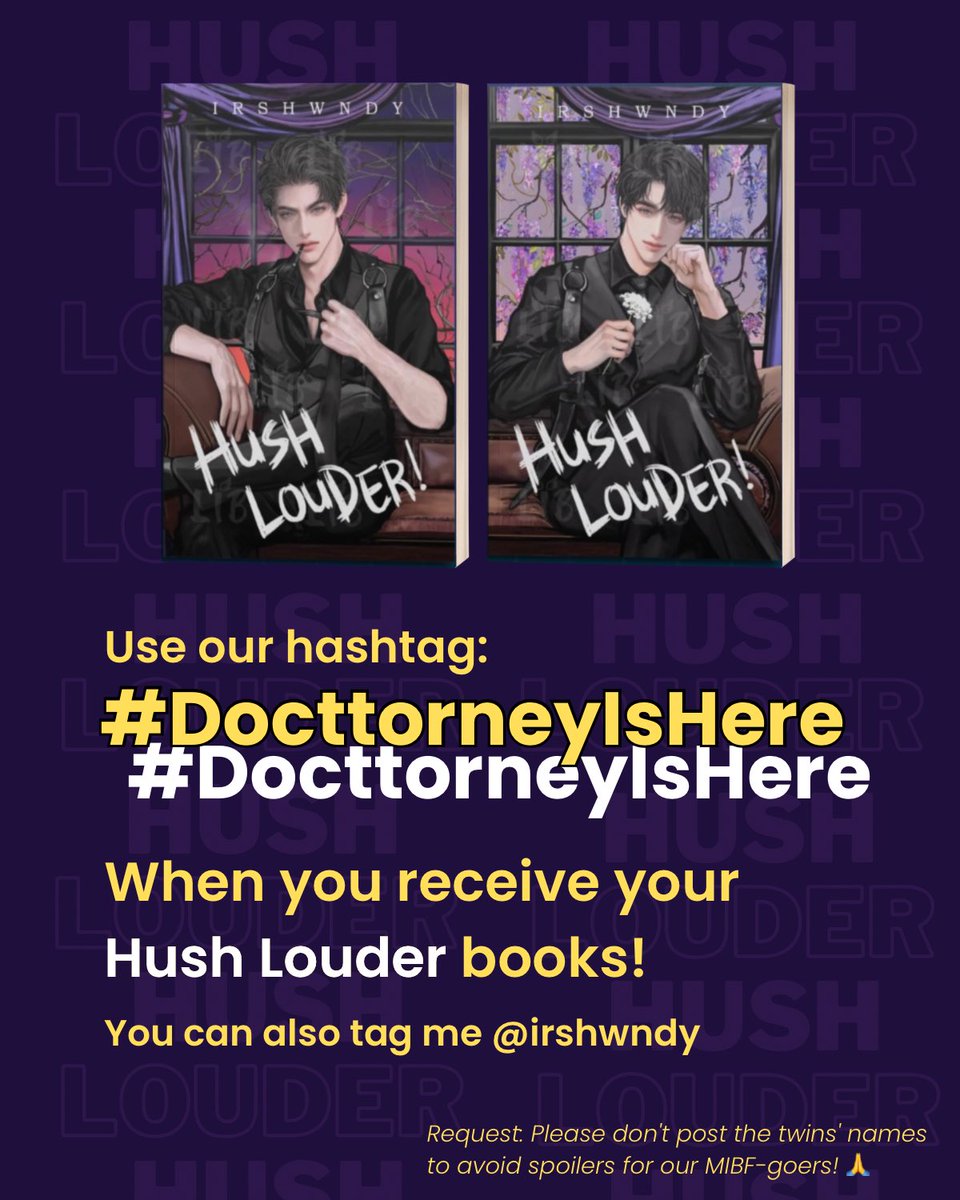 irshwndy's tweet photo. Happy Hush Louder release day! 🙌
Super excited for you guys to receive your books 🥹💜 Feel free to share your unboxing posts on TikTok, Twitter, Facebook, Instagram, etc!

Kindly use our hashtag #DocttorneyIsHere for everyone to see! 😍📖 Thank youuu po! 🥰 https://t.co/ILUMoq0PqQ