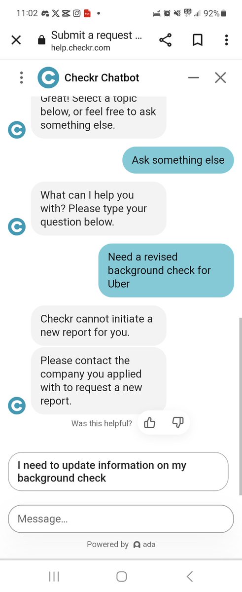 seanhatch08's tweet image. I&apos;m getting no help in this situation and it&apos;s crazy. Checkr told me yall have to be the ones to submit a new background check yet I keep being sent to candidates portal @Uber_Support which is making no sense when all I need is another background done. @Uber_Support is no help