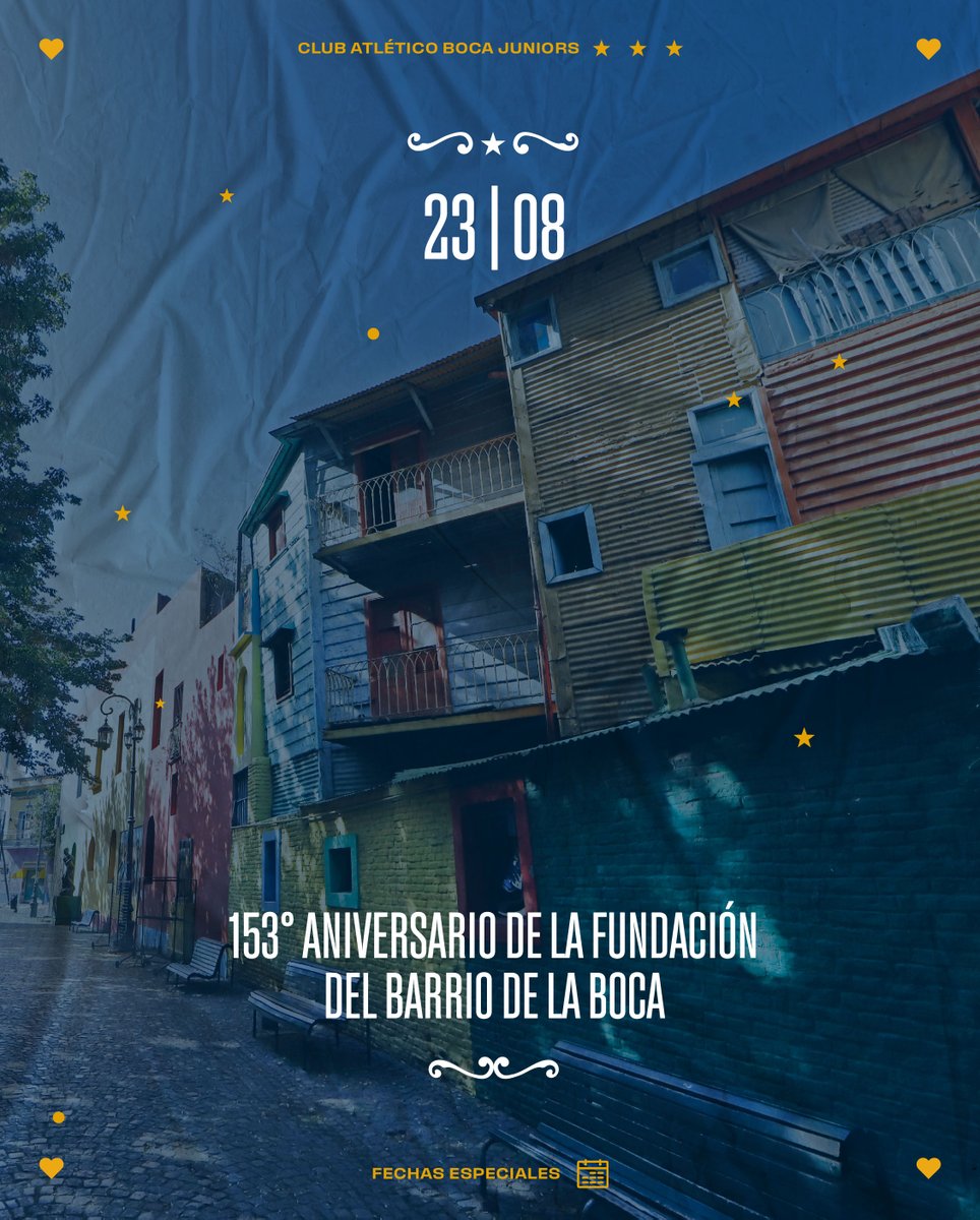 BocaJrsOficial's tweet photo. Feliz aniversario al barrio más maravilloso de todos. 
¡Felices 153 años, La Boca! 

⚓️🎨🍕💙💛💙 https://t.co/ga7VwNw3fb