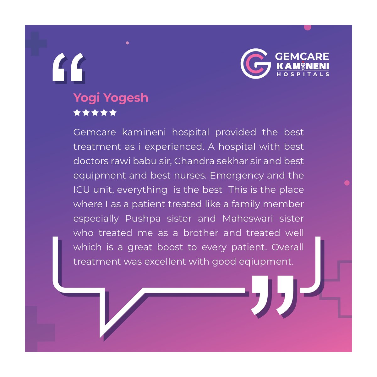 GemcareHospital's tweet photo. Thank you for your valuable feedback, Mr. Yogi Yogesh. 

Know more about us at https://t.co/q6D2goVmzy

#Gemcare #gemcarehospitals #kurnool #cancerhospitals #healthcare #hospitals #health #multispecialityhospitals https://t.co/nicw6hEiuu
