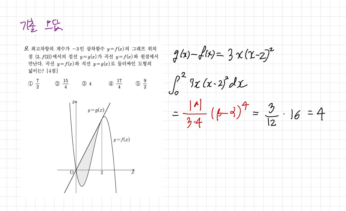 soakmath's tweet photo. 오늘의 수업 - 수학2 적분 넒이공식
물론 3차함수 넓이공식은 교육과정 외 내용입니다만
혹시 모르니 2차함수 3차함수 넓이공식은 외우고
9월 모의고사 들어가세요~ https://t.co/x9KFE2tLXp