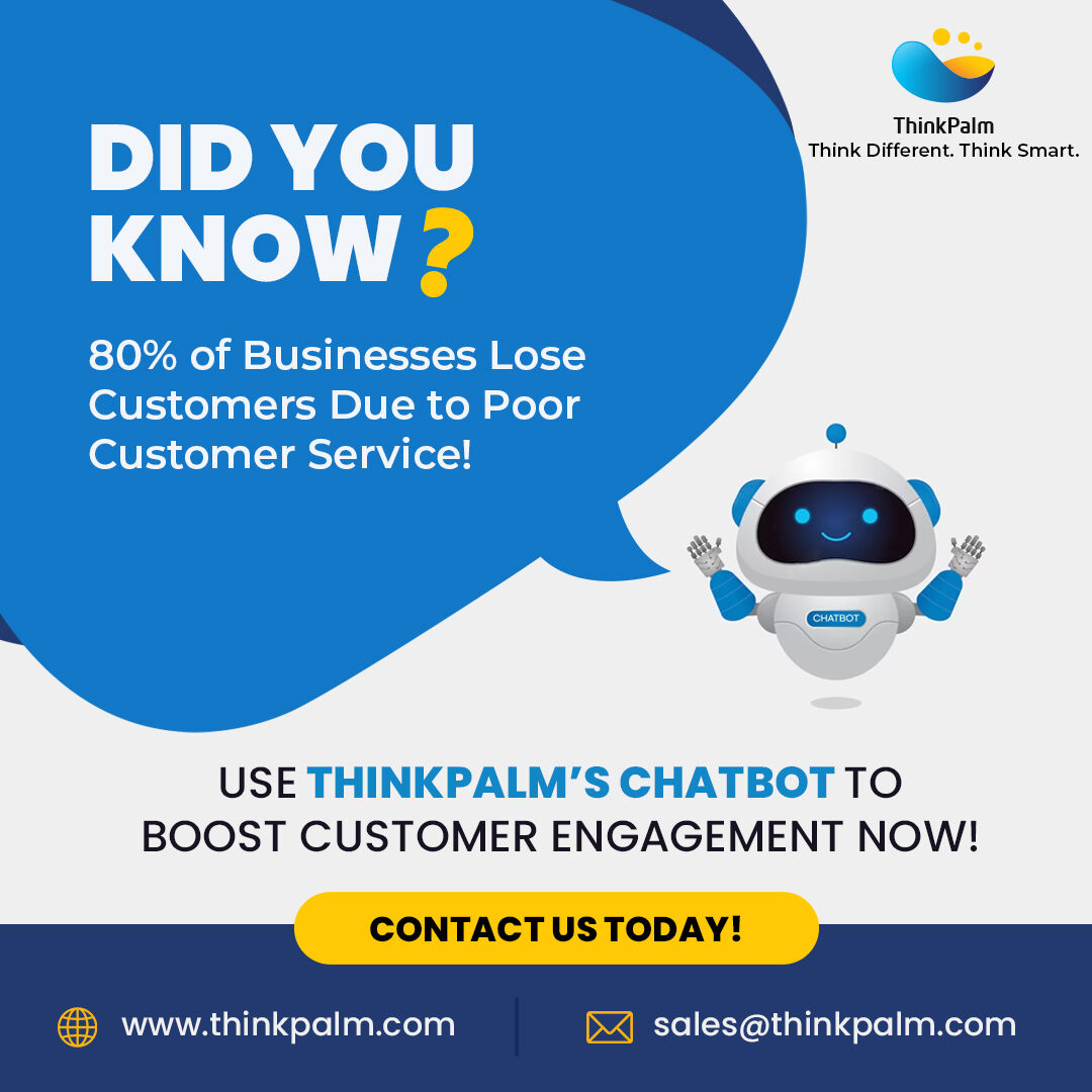 ThinkPalm's tweet photo. Don’t let it happen to your business.
With AI-powered chatbots, we offer tailored solutions for improved customer service and satisfaction. Contact us at sales@thinkpalm.com to transform your customer experience.
#AI #Chatbot #NLP #ChatbotDevelopmentService https://t.co/ZbByGkEfCh