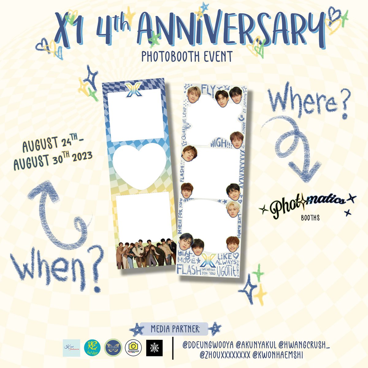 KEvent_INA's tweet image. [INDONESIA]
Hai One It!
Fans X1,
Yuk datang ke Photobooth Event Z1!

ʚ🧁ɞ ⌜ 𝟒𝐧𝐧𝐢𝐯𝐞𝐫𝐬𝐚𝐫𝐲 𝐗𝟏 ⌟ ꗃ 𓈈
Diselenggarakan oleh cek poster

📅 24 - 30 Agustus 2023
🏢 Photomatics Booth
🕛 Sesuai jam buka tiap booth

#X1 #OneIt