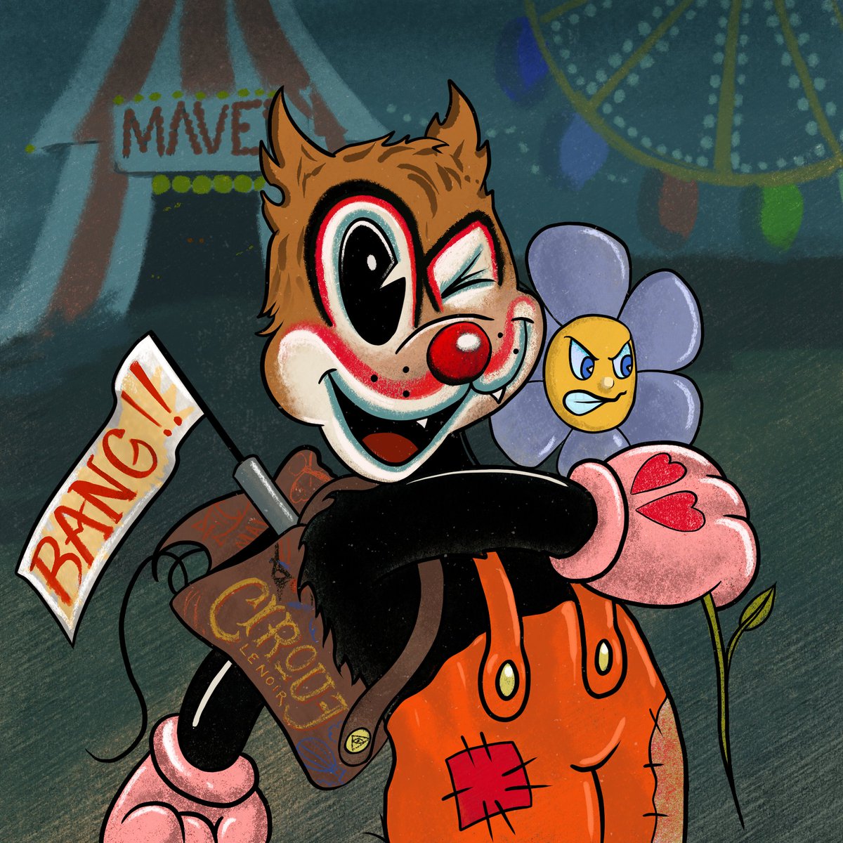 CirqueLeNoir's tweet photo. 7th Airdrop!

Introducing: @Maven1408 1/1 🤡

Maven is an artist from New York. He owns a tattoo shop and has been painting and doing portraits for as long as he can remember.

🎪 Giving away 1 additional clown to someone who RT & engages with this tweet.