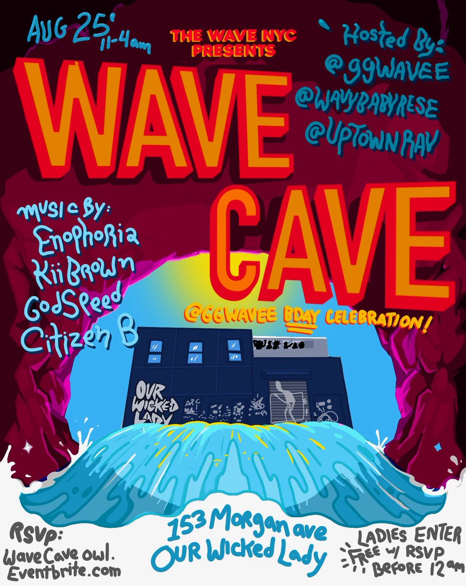 This Friday the 25th Wave Cave: Ultimate Hip Hop &amp; RnB Experience‼️Yupp we playing that new sh*t 🌊🤞🏾🍾
Ladies Free RSVP still open, 
Fellas we added $10 RSVP
Don’t sleep Friday will be a movie 🎥
We also celebrating <a href="/ggwavee/">GGwave</a> &amp; <a href="/Uptownrav/">Ravert Nesta</a> Bday 🎉
Wavecaveowl.eventbrite.com