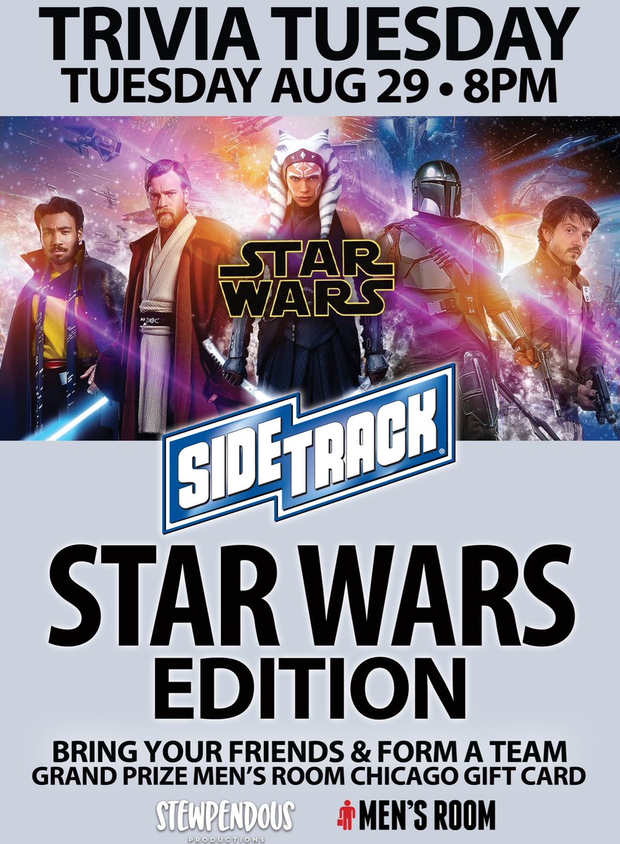 sidetrackbar's tweet photo. May The Force Be With You next week at Trivia Tuesday! https://t.co/4v2HSpmqCH
