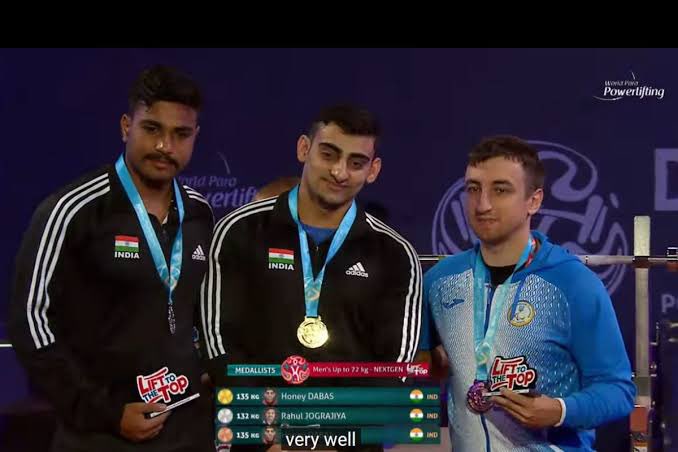 In a historic first, powerlifters Honey Dabas & Rahul Jograjiya clinch Gold 🥇 & Silver 🥈 medals on the opening day of the World Para Powerlifting Championships in Dubai.
Heartiest congratulations! 

#parapowerlifting #Dubai2023

@IndembAbuDhabi @ianuragthakur