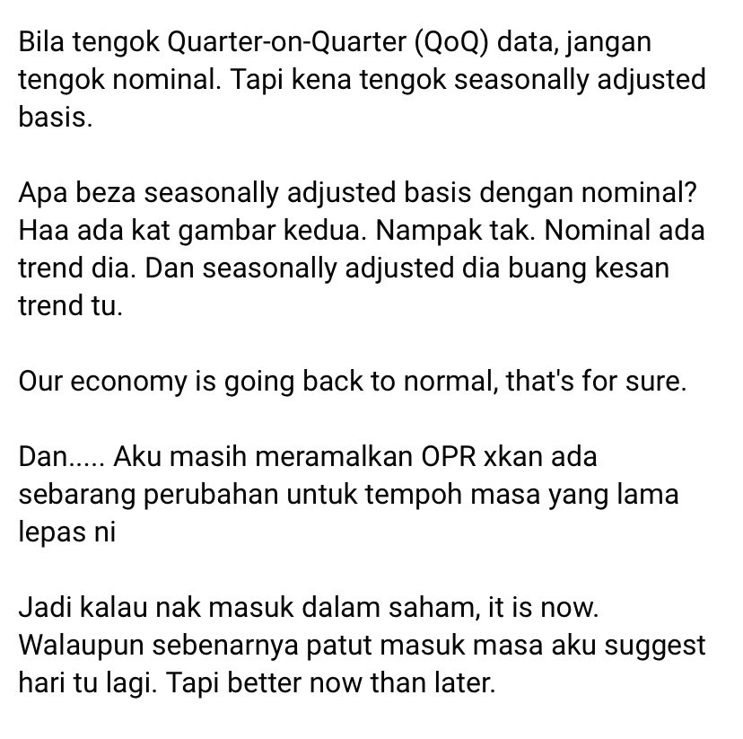 StratCommX's tweet photo. (1/2) Elok juga di ulang tayang jawapan @rafiziramli di Parlimen Februari lepas

1/ Die highlight kesilapan MP Larut dalam membuat perbandingan kadar pertumbuhan ekonomi (lebih kurang je dgn apa yg walaun dok spin skrg psl Q2 2023 🤭)

2/ Dia terangkan kenapa Q2 2022 nampak mantop sedangkan realitinya ia menggunakan dana sektor awam dan kerajaan secara besar-besaran (rujuk gambar)

3/ Yg part last tu, die sendiri dh beri peringatan akan keperluan utk Malaysia buat persediaan dalam menghadapi pertumbuhan ekonomi yang lebih perlahan

Part no 3 tu, jaranglah ada pak menteri nk mengaku dari awal. 

Rafizi dh rancang nk hadapi, walaun je lalai 😁

Bleh baca coretan saudara Izzuddin Yussof (FB) berkenaan GDP growth YoY vs QoQ seasonally adjusted annual rate utk tambah ilmu