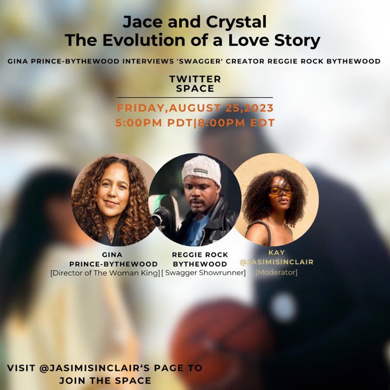 jasimisinclair's tweet photo. Jace and Crystal- The Evolution of a Love Story

Gina Prince-Bythewood (@GPBmadeit) interviews Reggie Rock Bythewood (@RocktheFilm) to break down the creation of Jace and Crystal from casting, to writing and the importance of Black love.  #Swagger 
Moderated by @jasimisinclair https://t.co/3piRP8PZkC