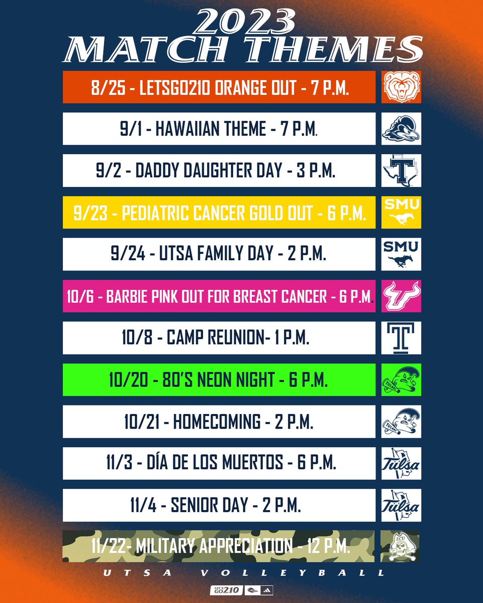 🚨 2023 Match Themes 🚨

Check out our match themes for the upcoming season and be sure to PACK THE CONVO this year‼️

#BirdsUP 🤙 | #LetsGo210