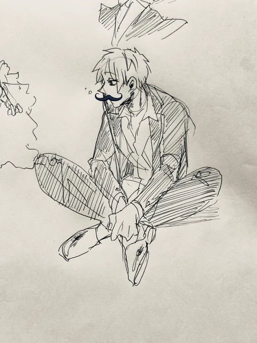 朝の一発描き
あぐらも陸でしかできないよね
(口ミスったのでお髭ですまねえ) 