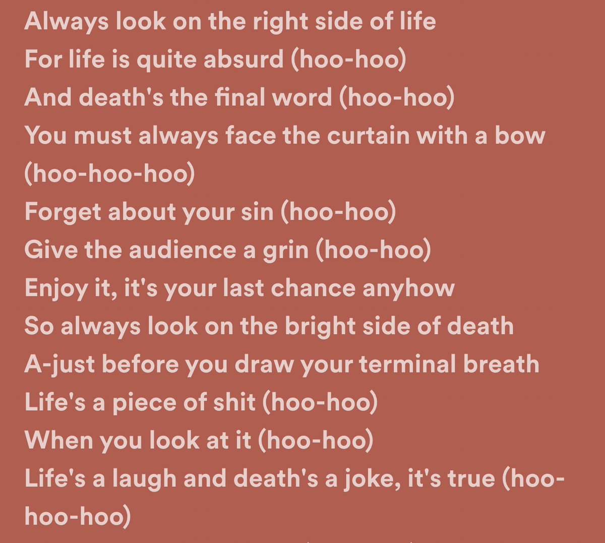 kaansezyum's tweet image. 🎵 Iron Maiden&apos;ın da konserlerinin sonunda çaldığı Monthy Python parçasının da dediği gibi &quot;Hayata hep iyi tarafından bak&quot;... Her an ölüm var sonuçta. 
#uptheirons #monthypython open.spotify.com/track/4DEcdqqK…