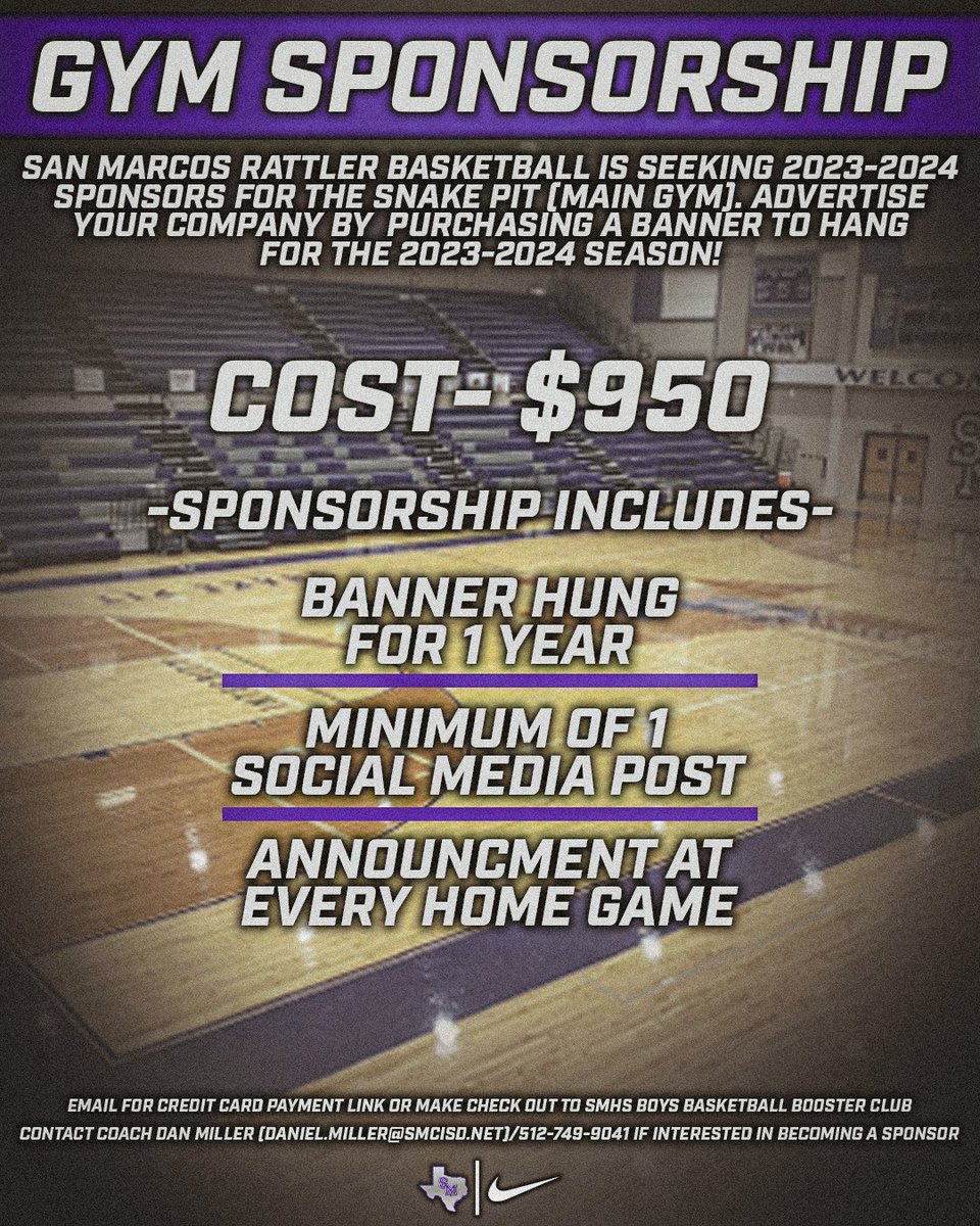 🚨Attention San Marcos: We are looking to add sponsor banners to our gym &amp; would love to see your business being promoted in the Snake Pit!