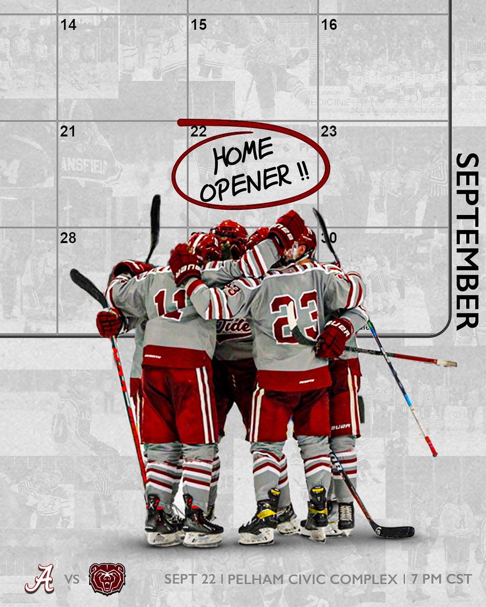 AlabamaHockey's tweet image. Only one month left until hockey is back in Bama! 🤩

#isitseptemberyet | #frozentide