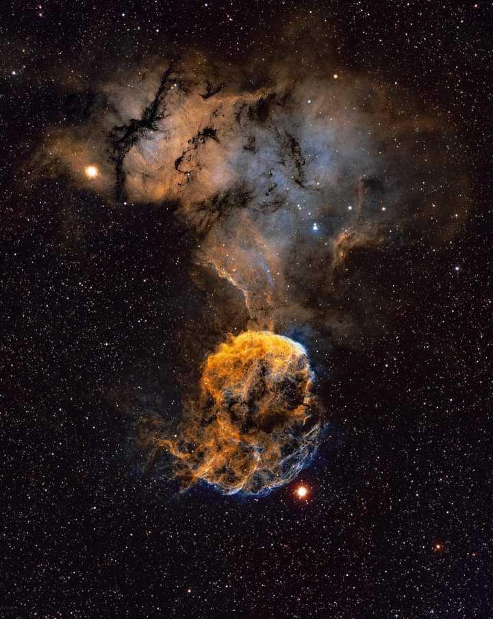 scienceworld224's tweet photo. I'm sharing this beautiful Jellyfish Nebula. 30,000 years ago, in the constellation Gemini within our own Milky Way galaxy, a star went supernova https://t.co/gG0bTE3ep5